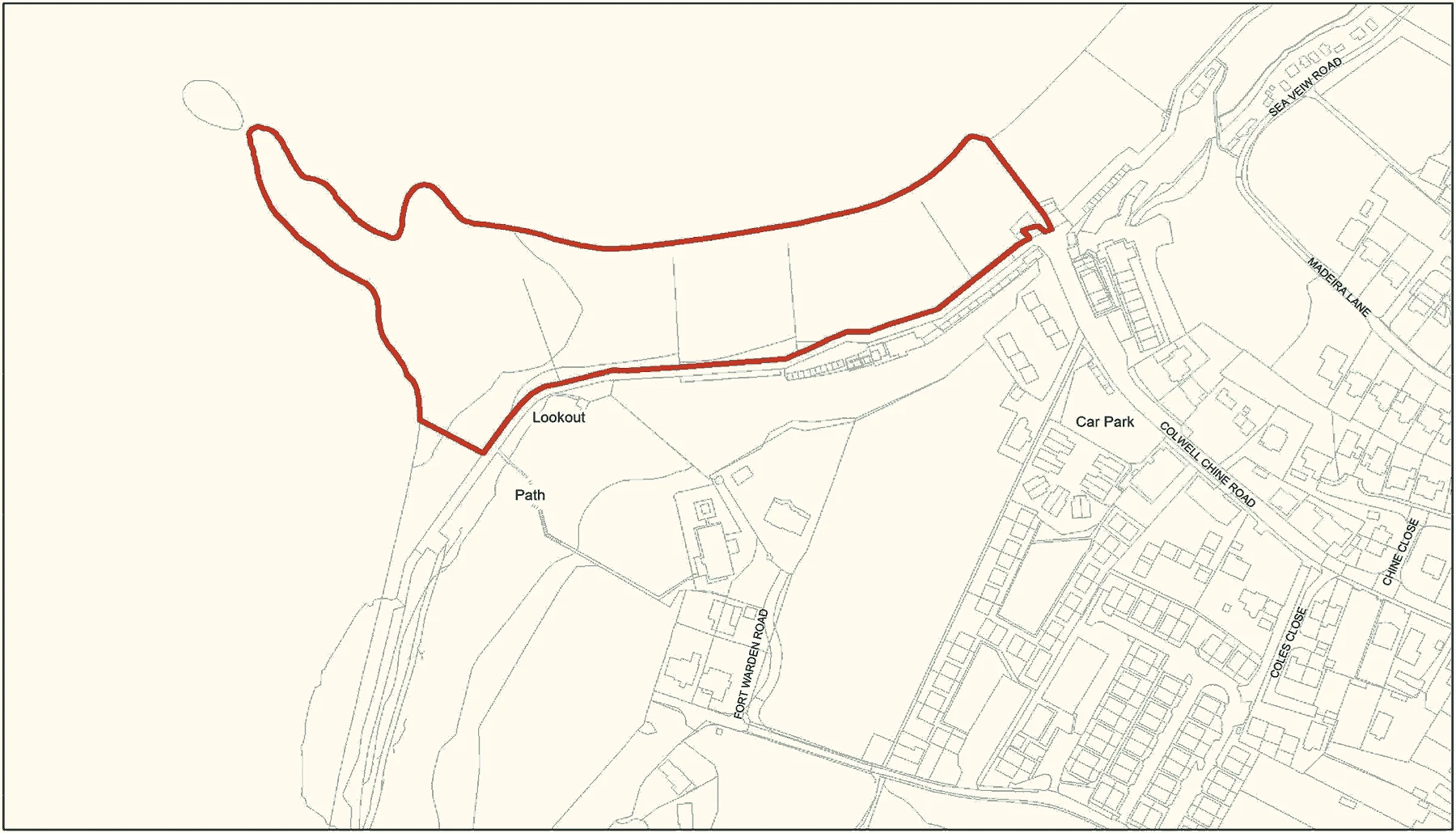 Styled Isle of Wight Council dog exclusion zone map crop for Colwell Bay