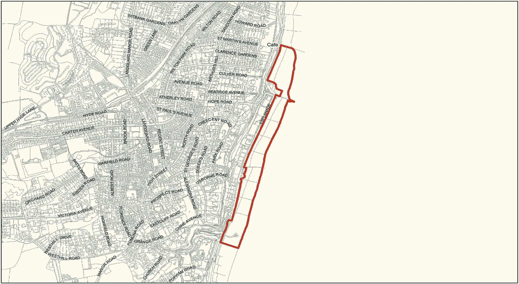 Styled Isle of Wight Council dog exclusion zone map crop for Shanklin Beach