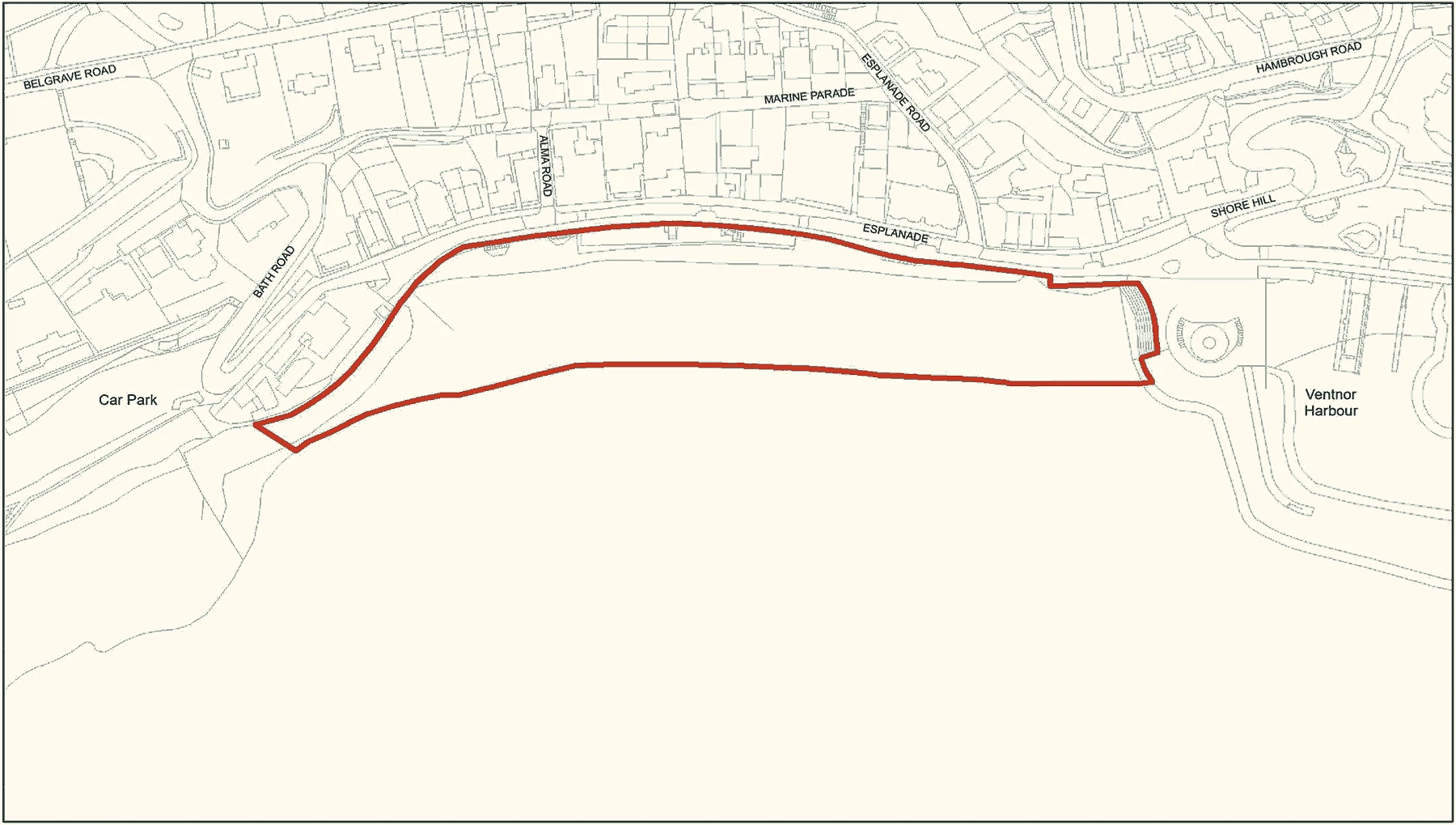 Styled Isle of Wight Council dog exclusion zone map crop for Ventnor Beach